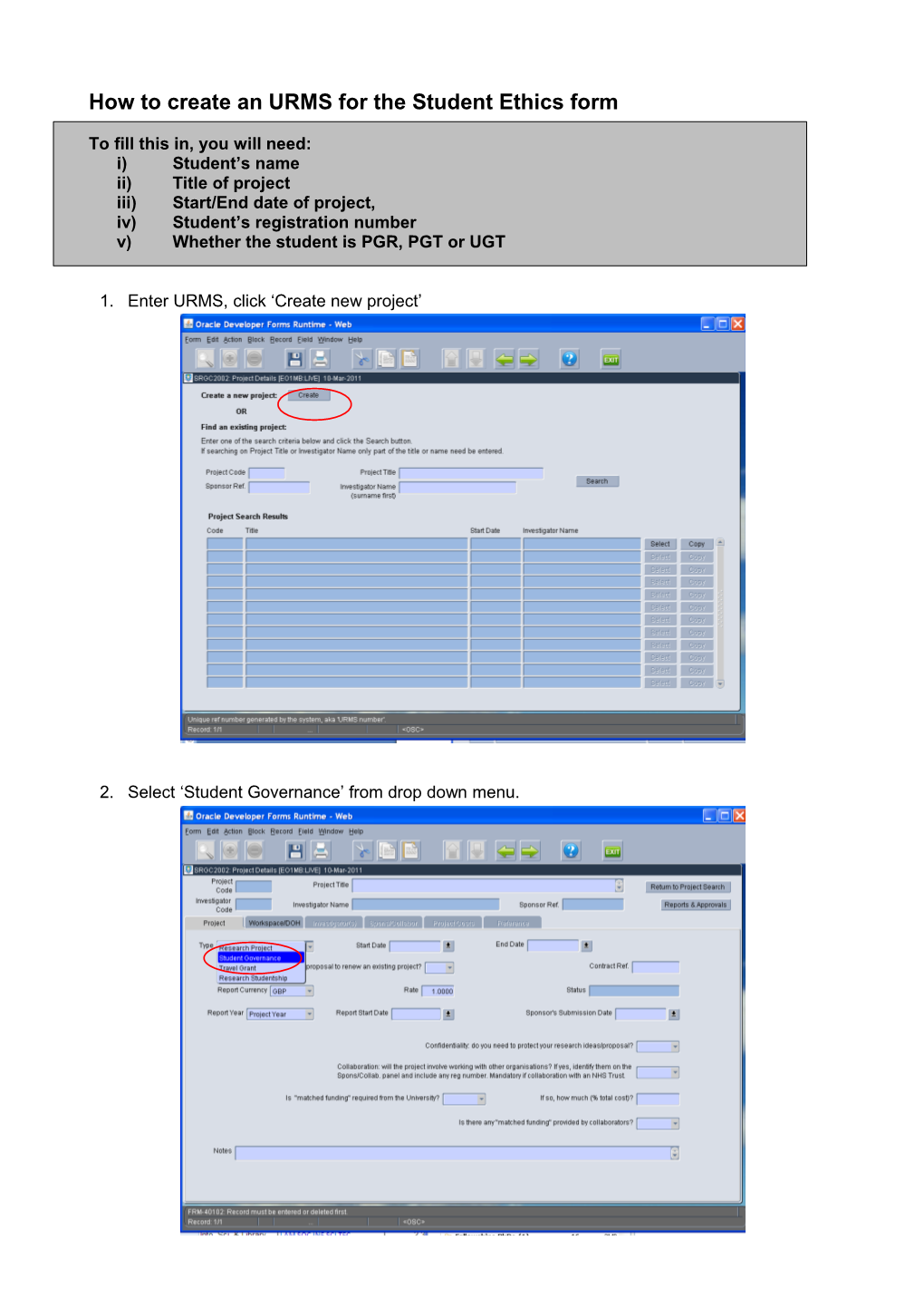 How to Create an URMS for the Student Ethics Form