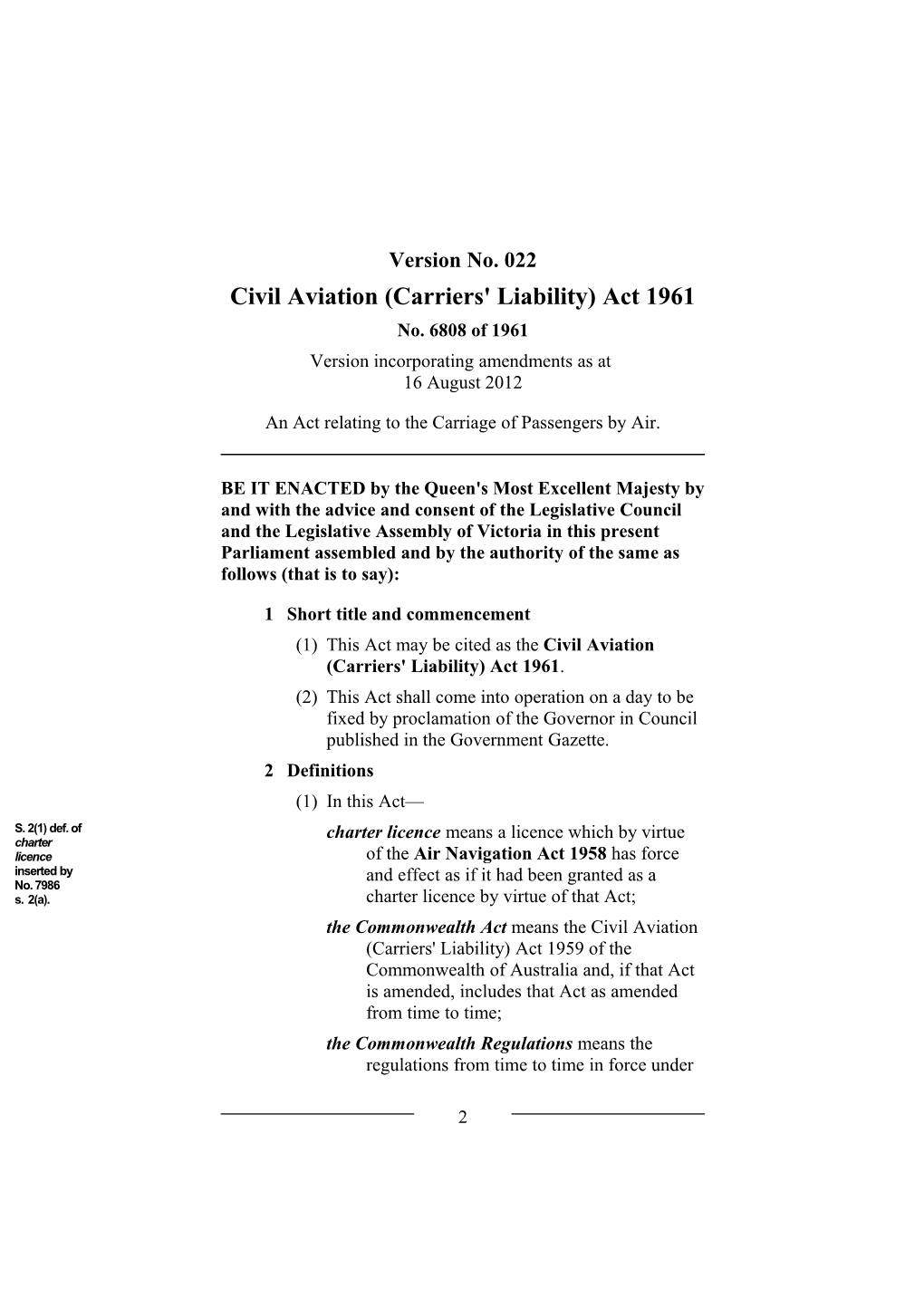 Civil Aviation (Carriers' Liability) Act 1961