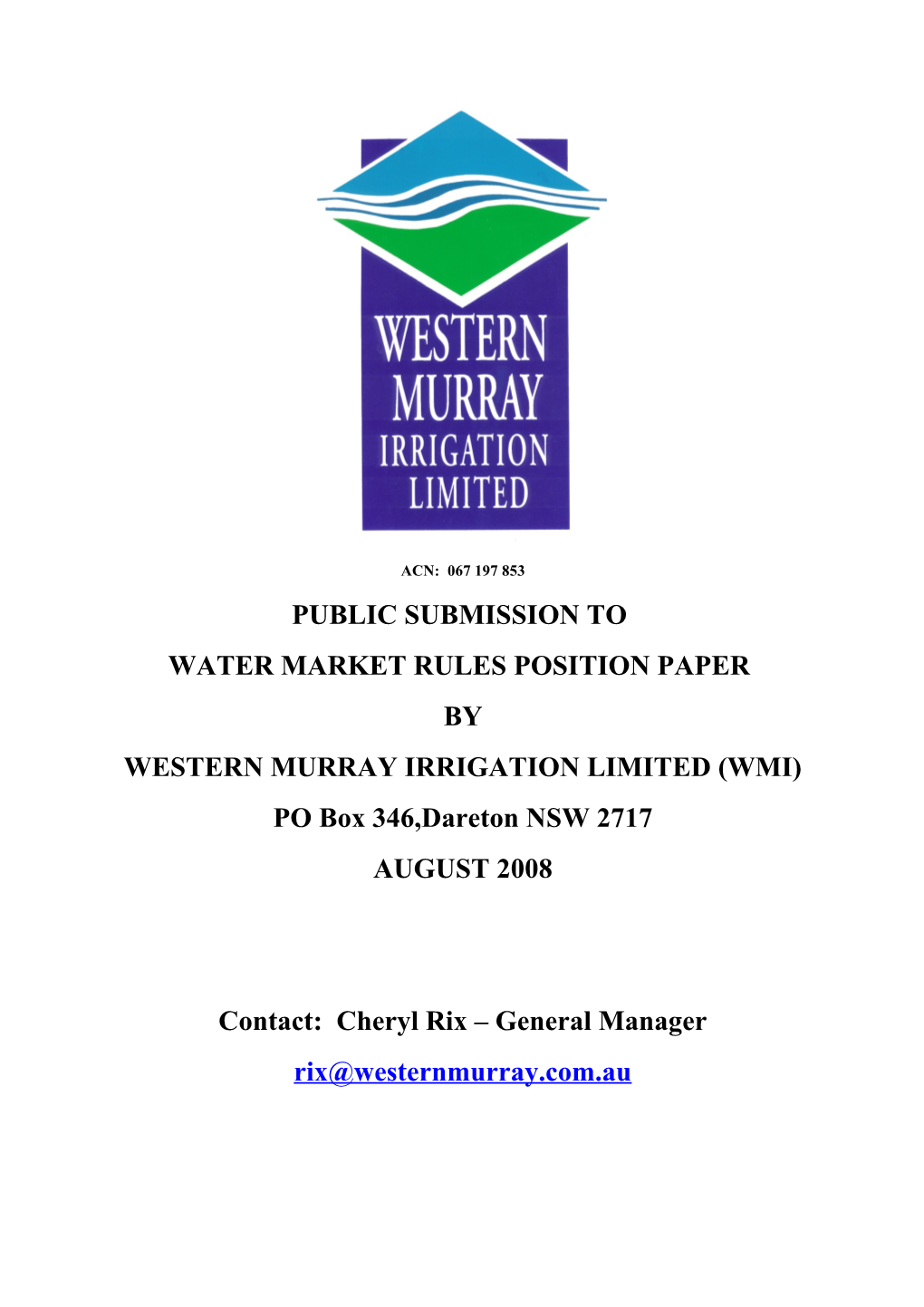 Western Murray Irrigation Limited (Wmi)