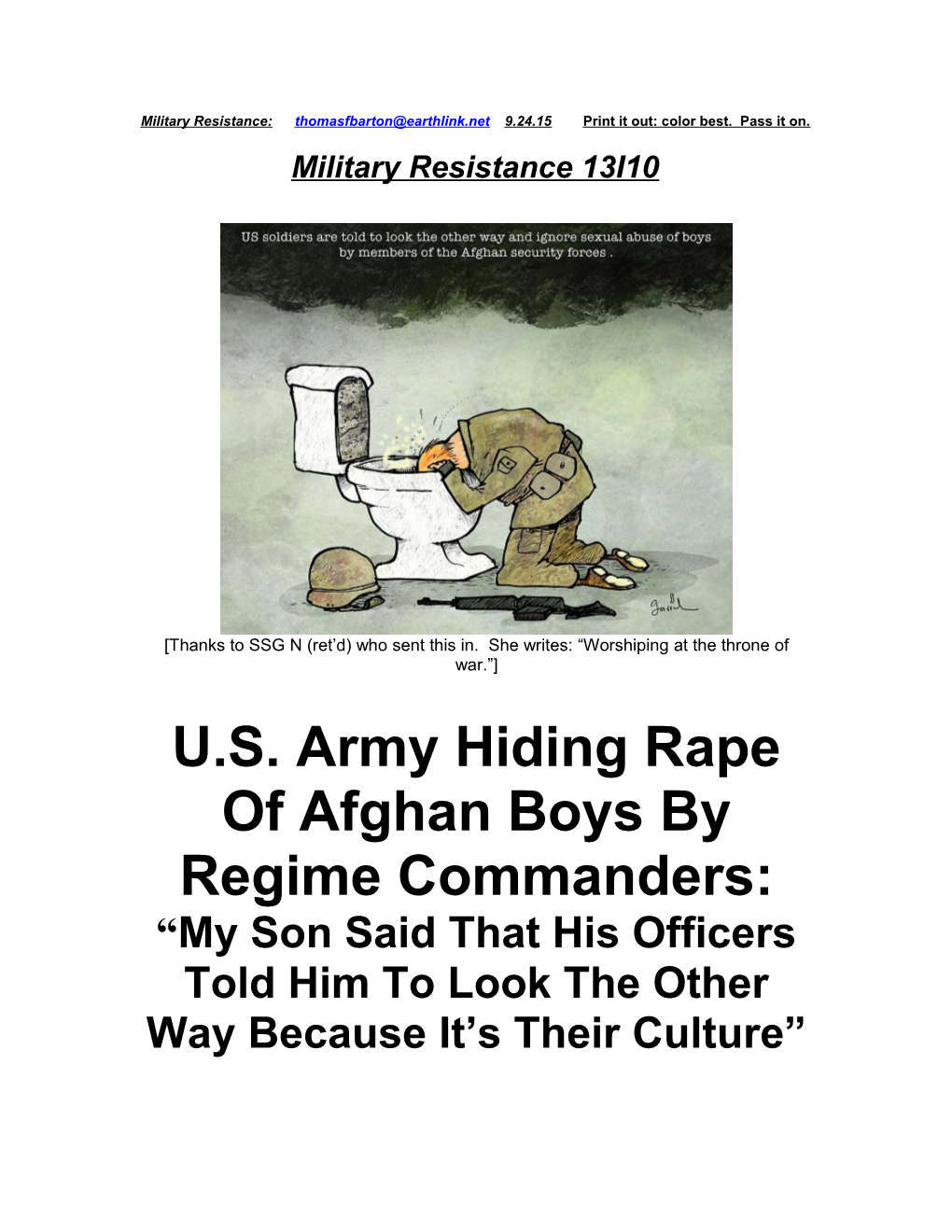 U.S. Army Hiding Rape of Afghan Boys by Regime Commanders