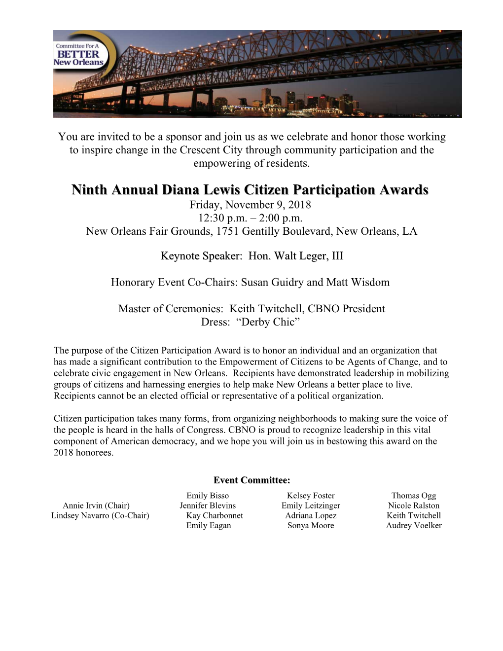 Ninth Annual Diana Lewis Citizen Participation Awards