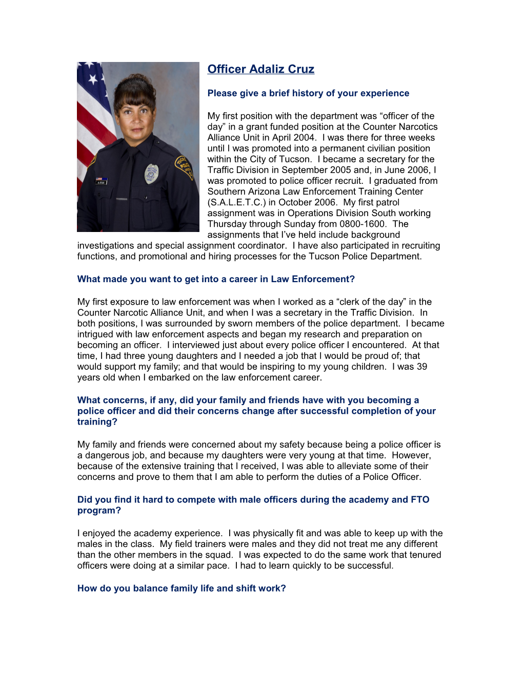 Women in Policing Questionnaire