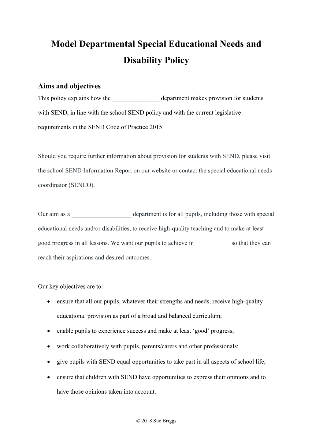 Model Departmental Special Educational Needs and Disability Policy