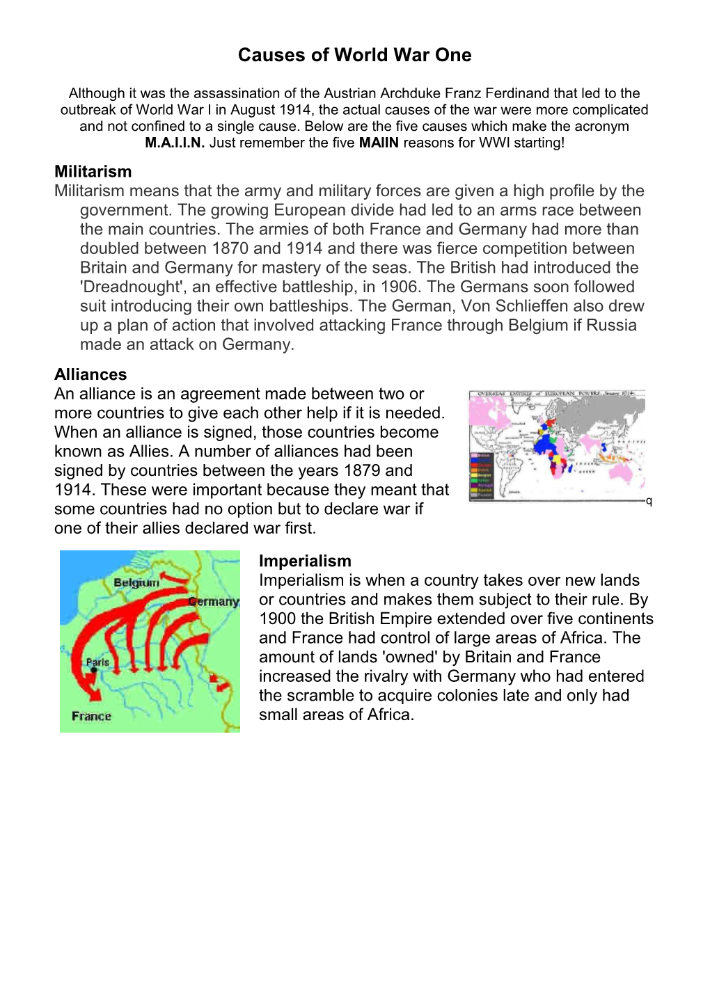 Causes of World War One s1