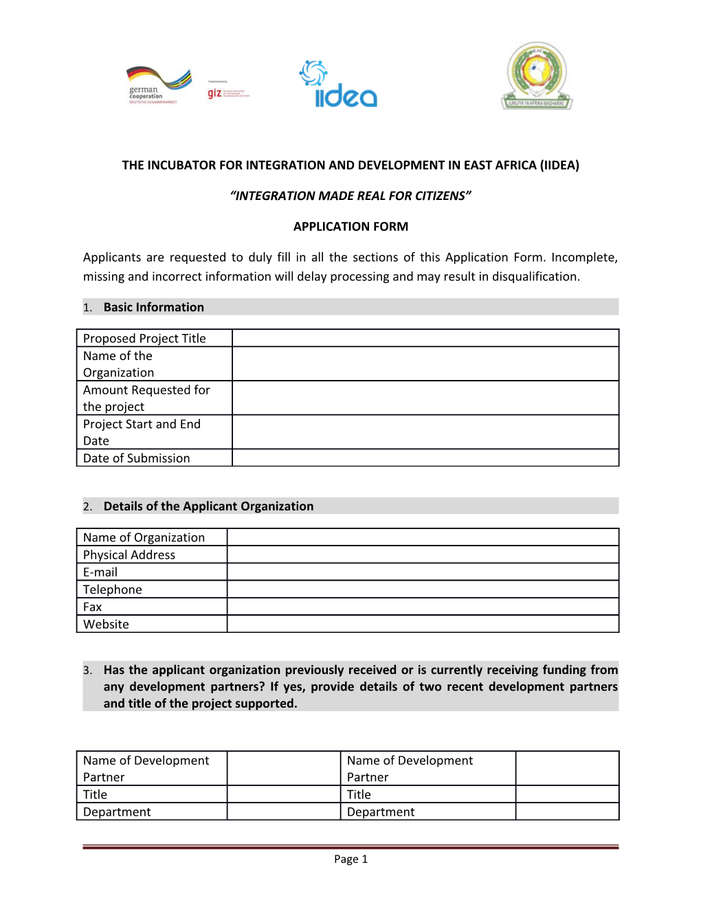 The Incubator for Integration and Development in East Africa (Iidea)