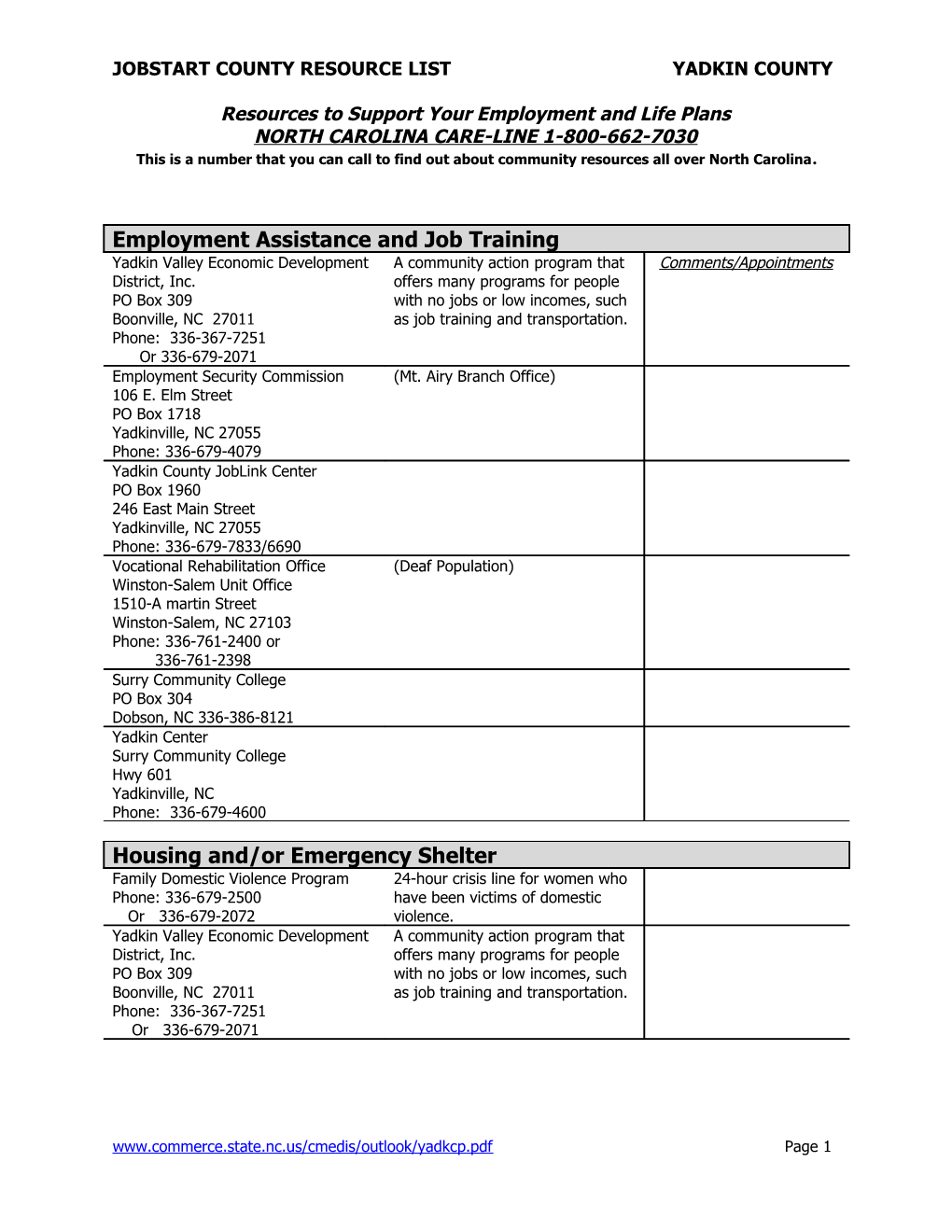 Employment Assistance and Job Training