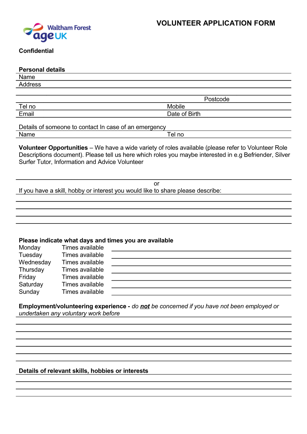 Volunteer Application Form s10