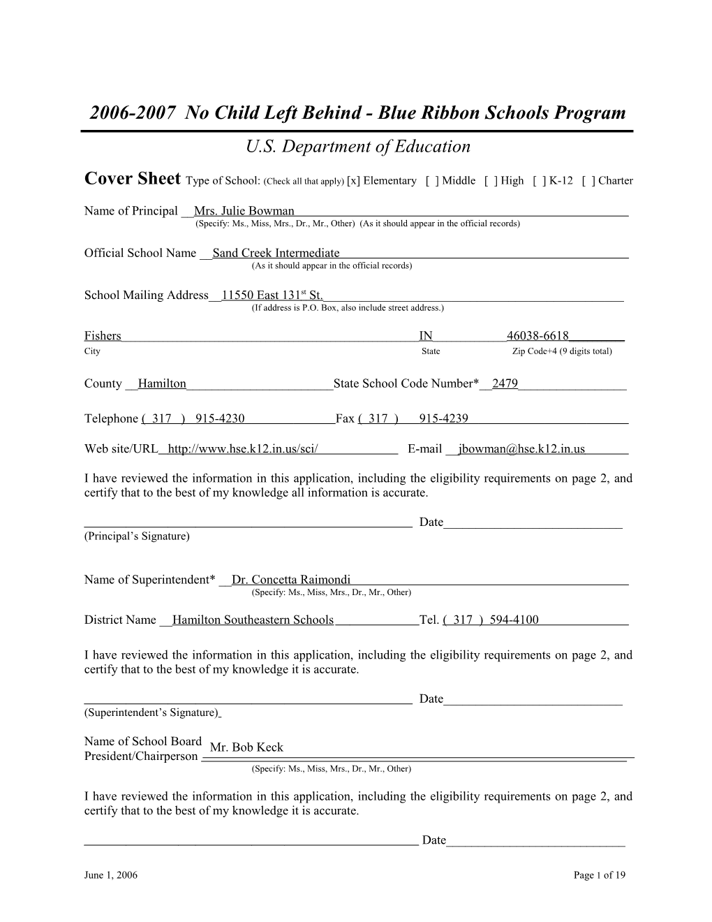 Application: 2006-2007, No Child Left Behind - Blue Ribbon Schools Program (MS Word) s17
