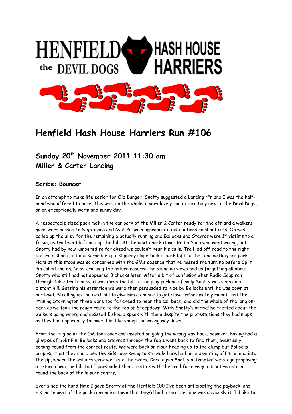 Henfield Hash House Harriers: the FIRST HASH s1