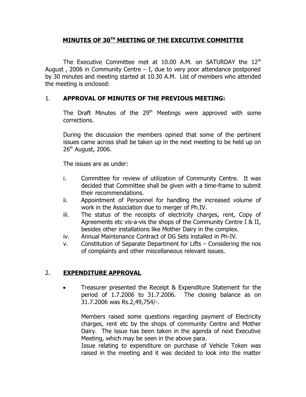 Minutes of 29Th Meeting of the Executive Committee