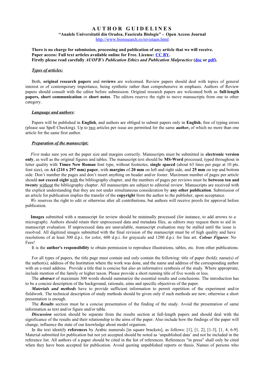 Analele Universitatii Din Oradea, Fascicula Biologie - Open Access Journal