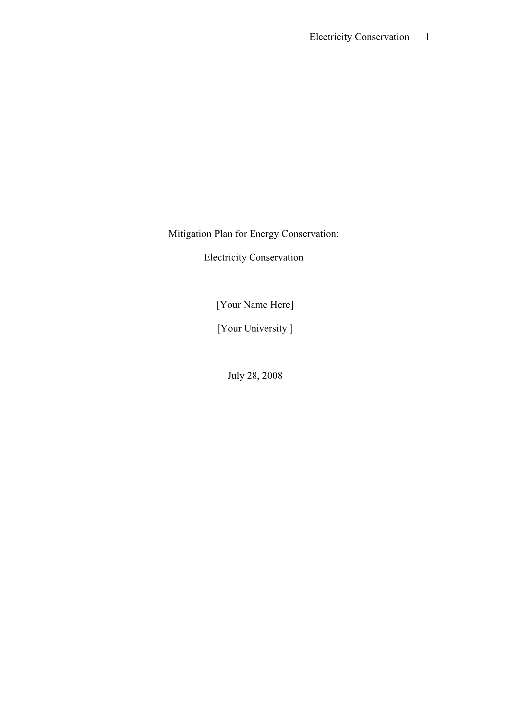 Mitigation Plan for Energy Conservation