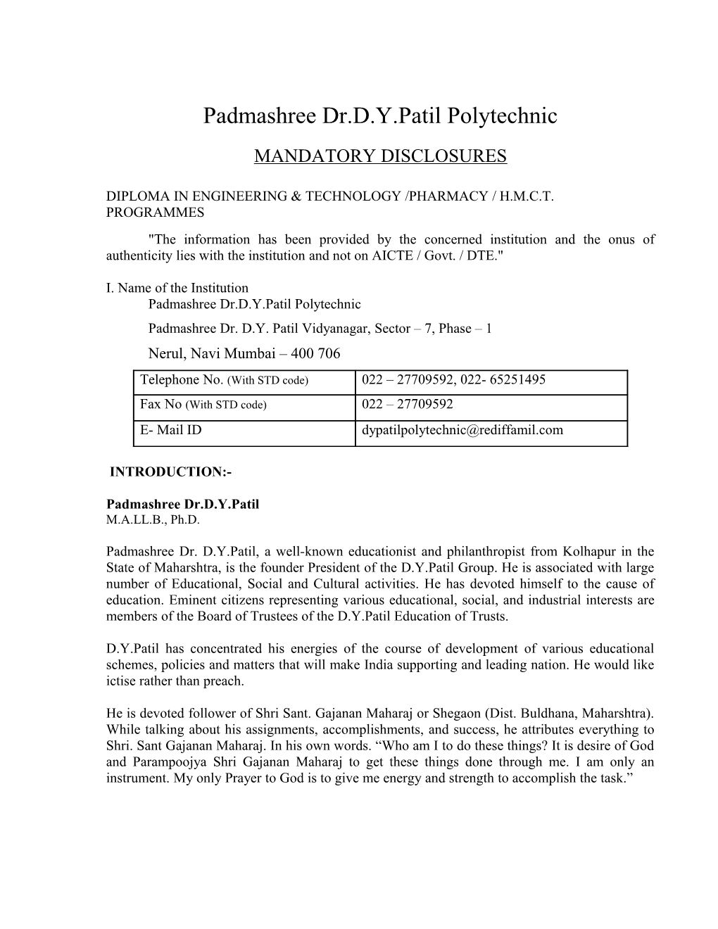 Padmashree Dr.D.Y.Patil Polytechnic