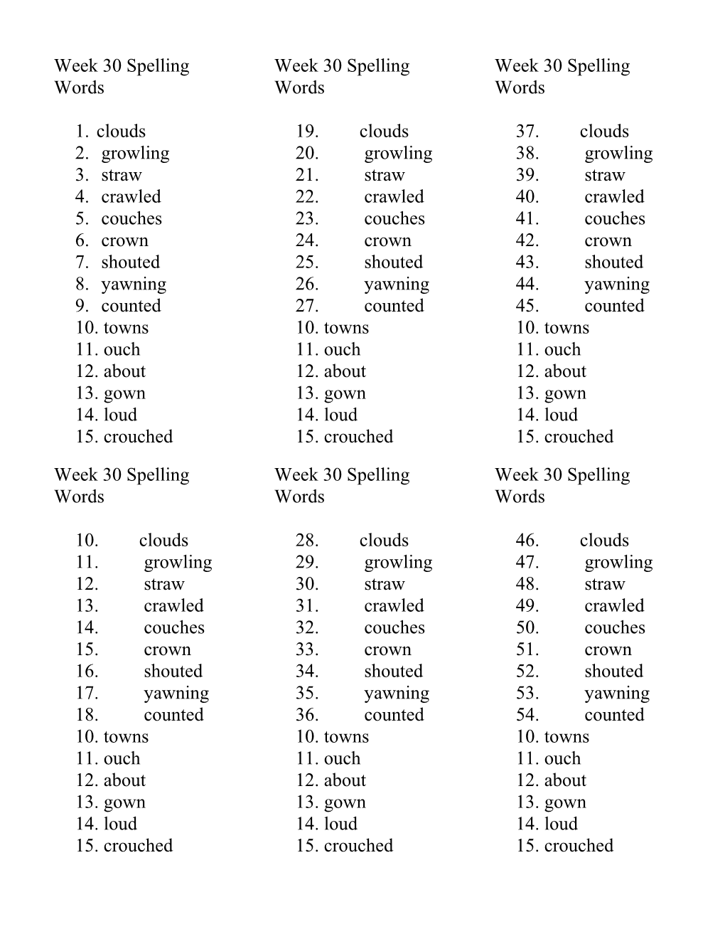 Week 30 Spelling Words