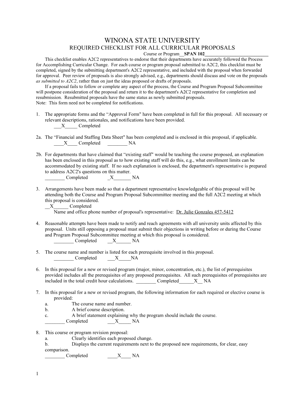 Required Checklist for All Curricular Proposals s1