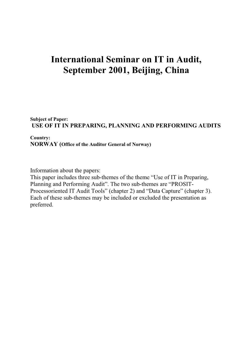 International Seminar on IT in Audit