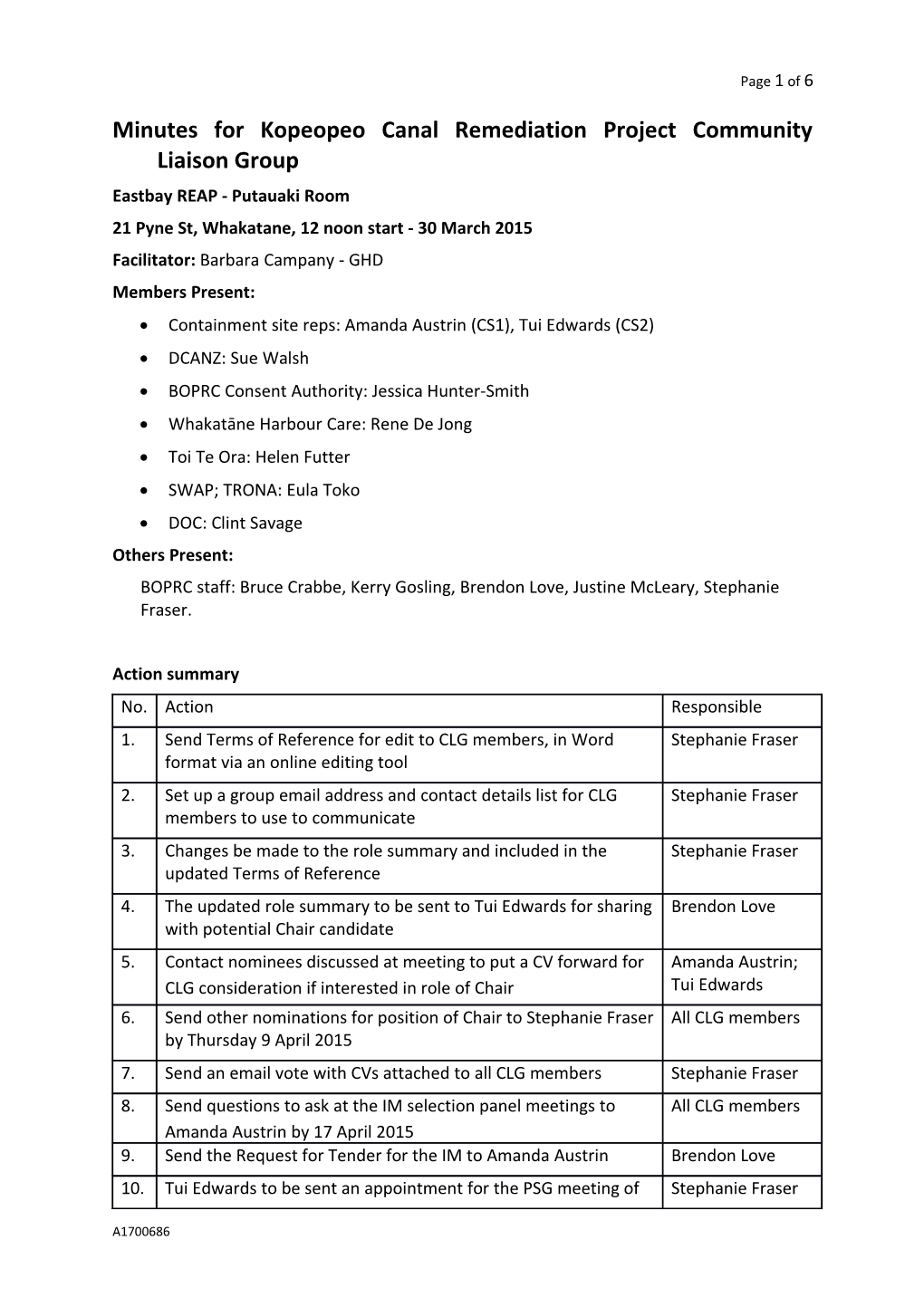 Minutes for Kopeopeo Canal Remediation Project Community Liaison Group