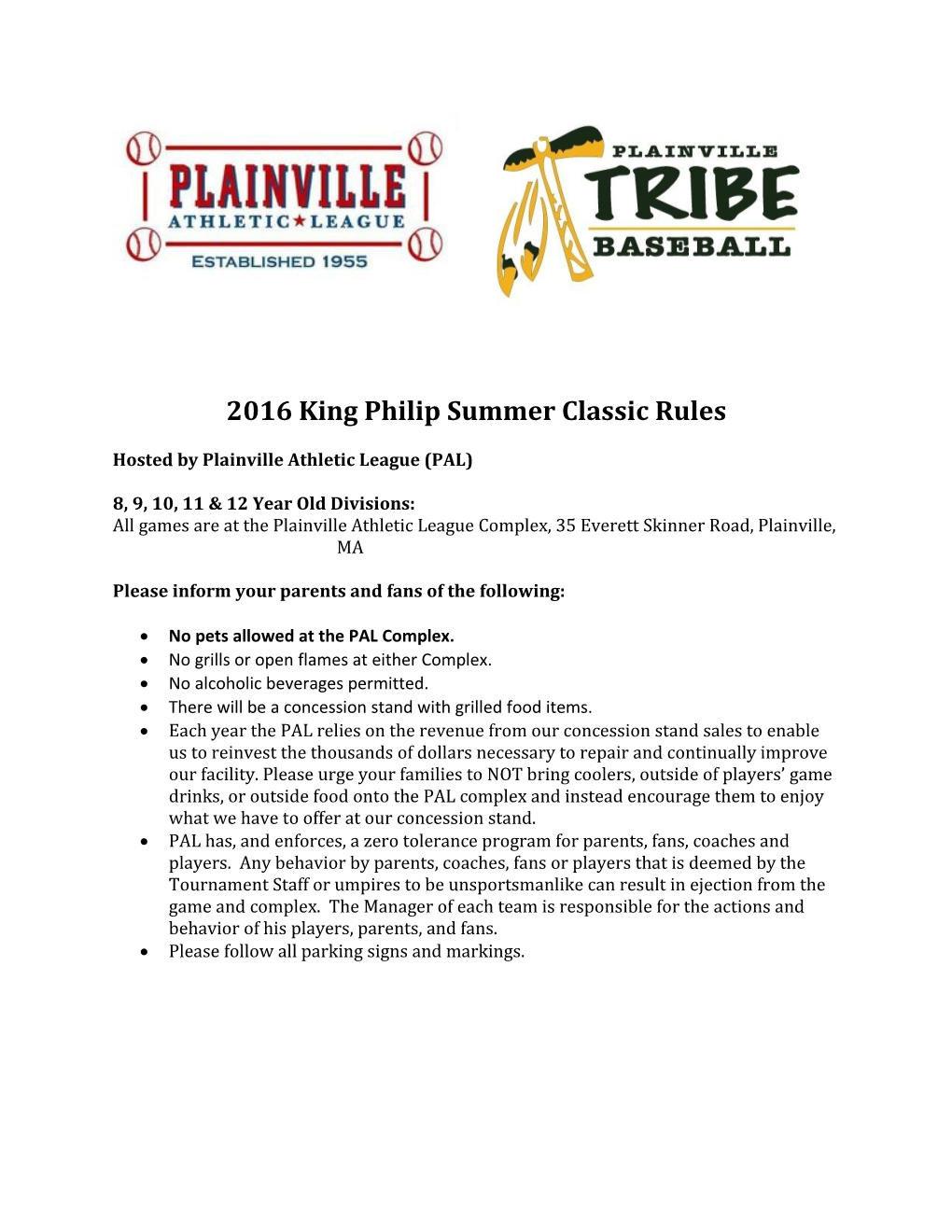 2016 King Philip Summer Classic Rules