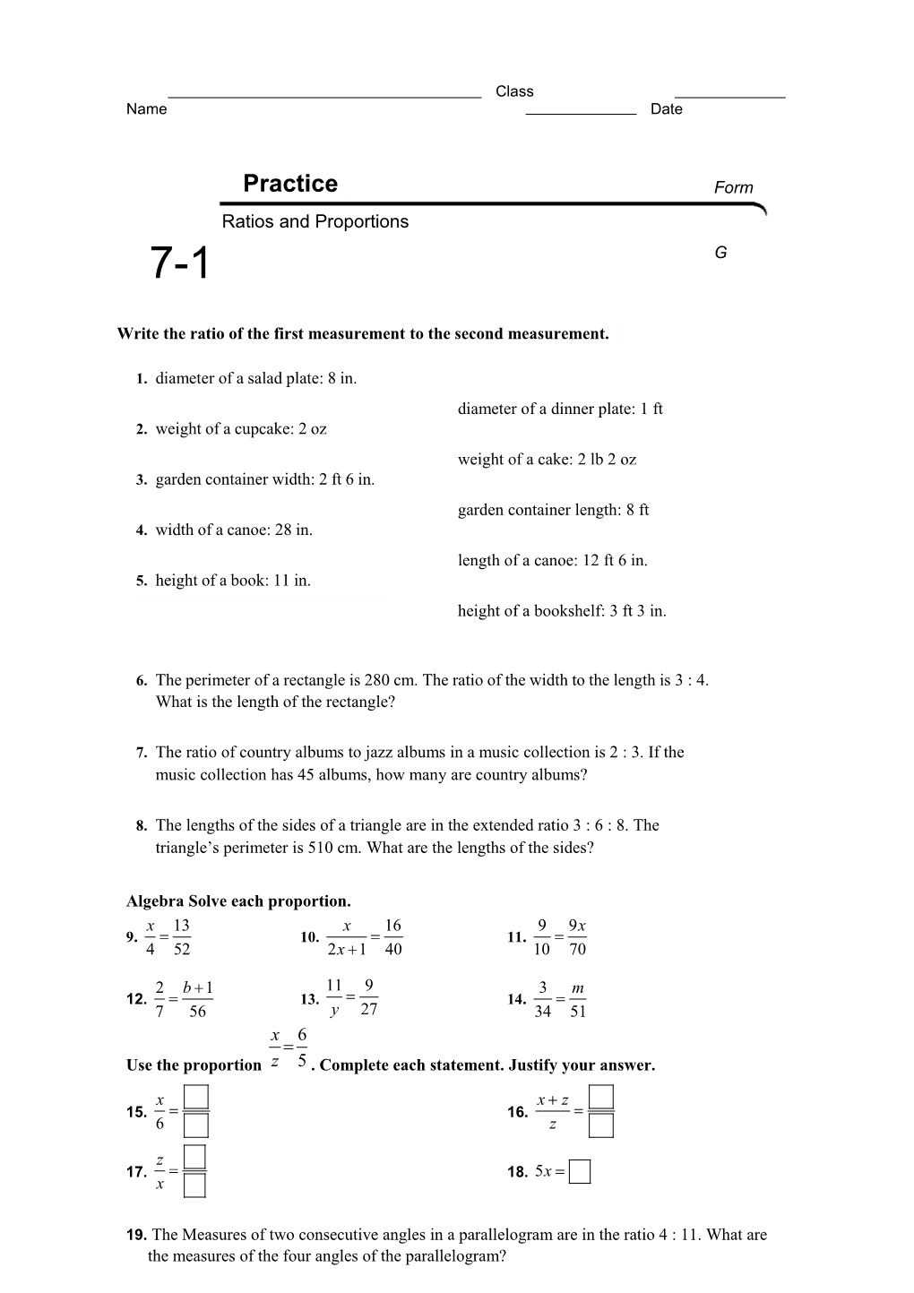 Write the Ratio of the First Measurement to the Second Measurement