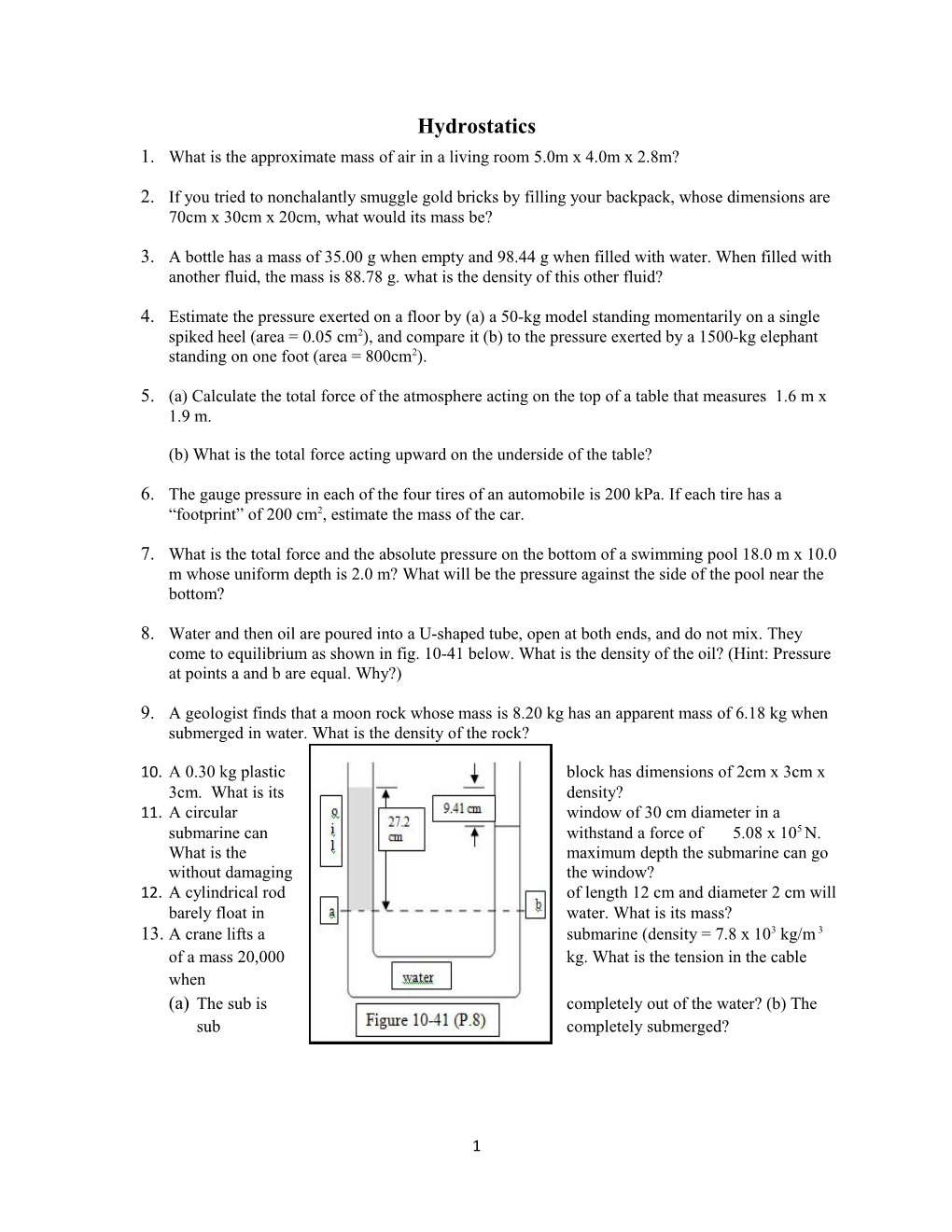 1. What Is the Approximate Mass of Air in a Living Room 5.0M X 4.0M X 2.8M? s1