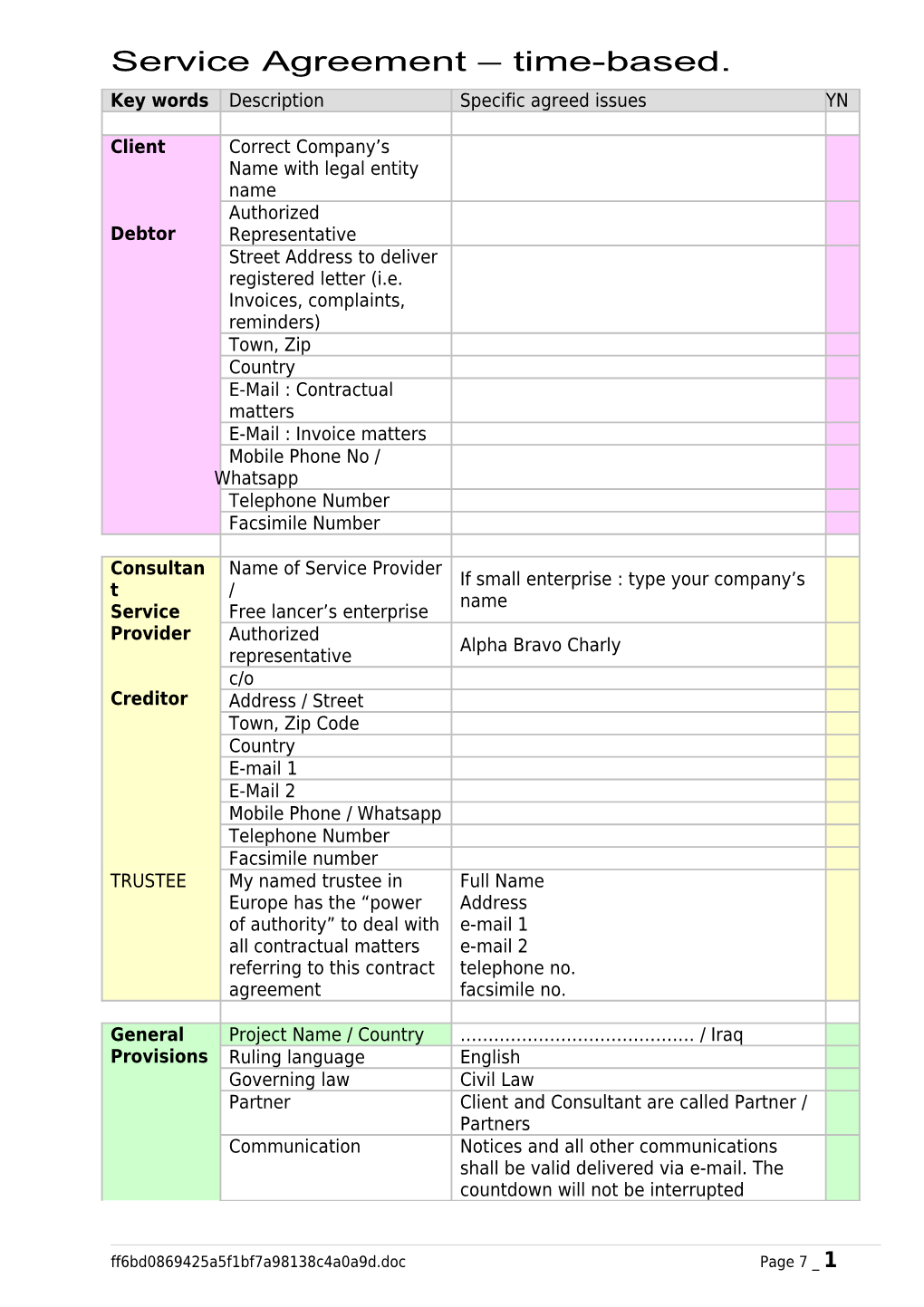 Service Agreement Time-Based