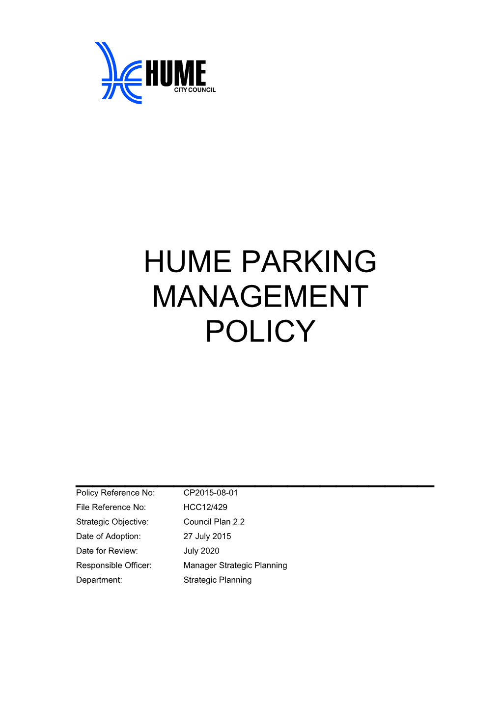 Hume Parking Management Policy