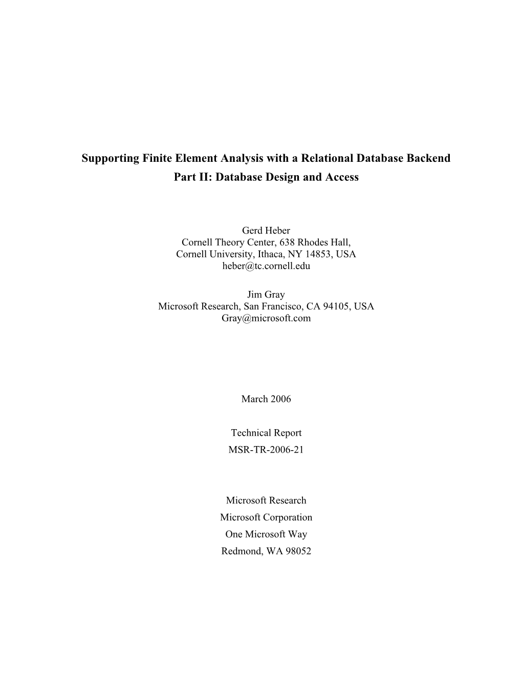 Supporting Finite Element Analysis with a Relational Database Backend