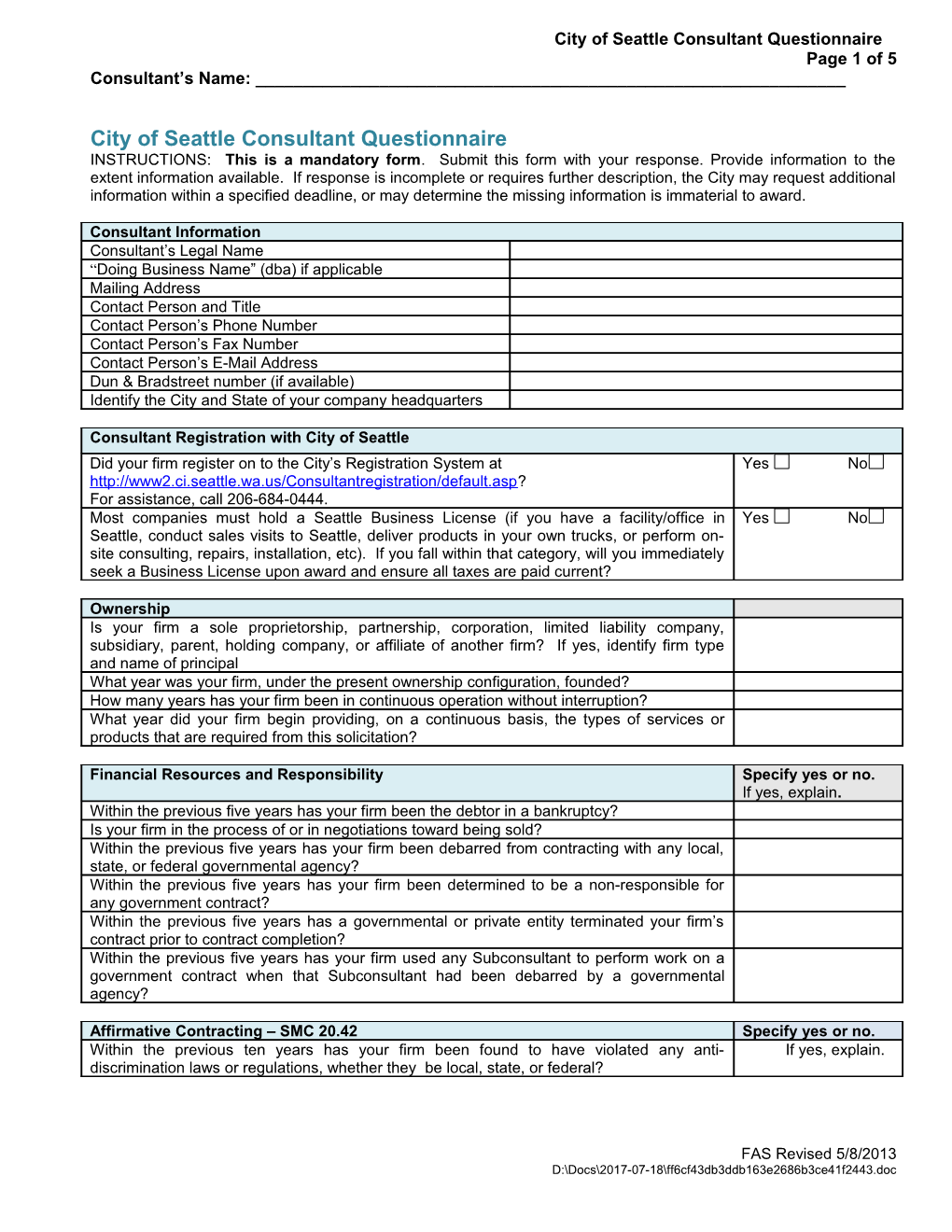 City of Seattle Consultant Questionnaire s1