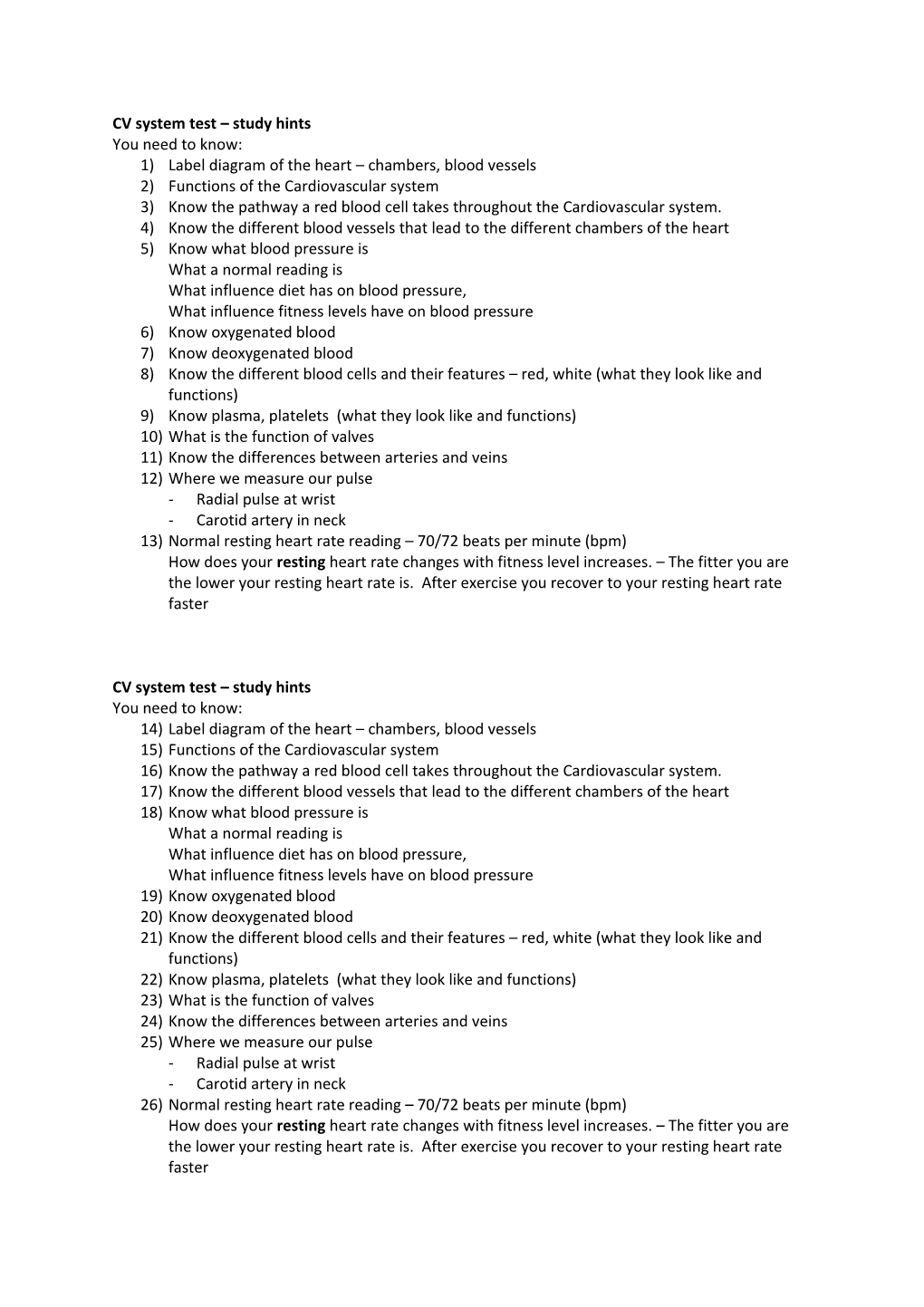 CV System Test Study Hints