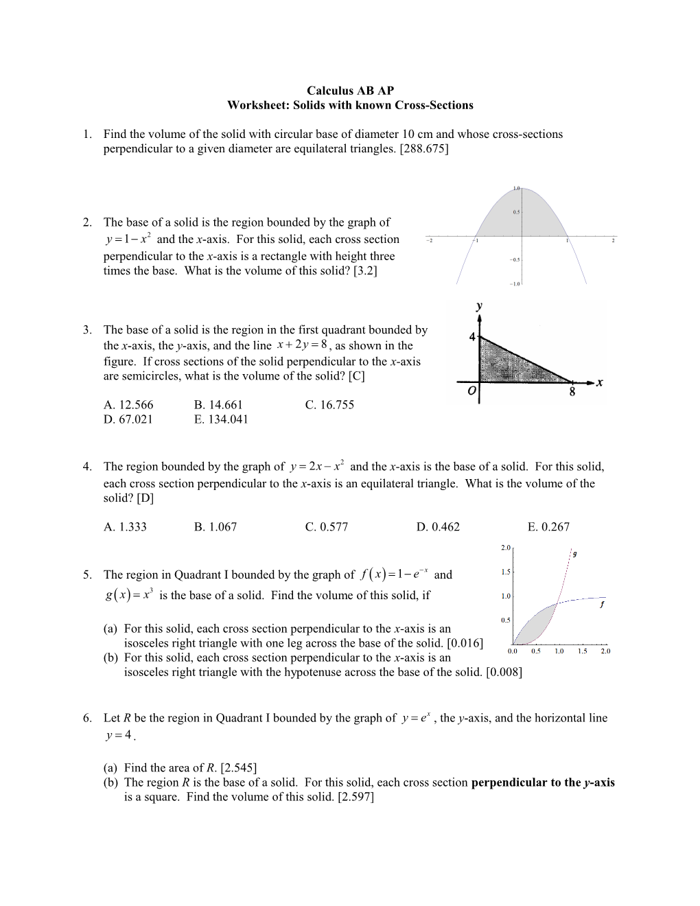 Worksheet: Solids with Known Cross-Sections
