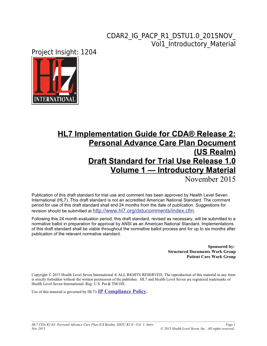 CDAR2 IG CCDA CLINNOTES R2 D1 2014NOV V1 Introductory Material