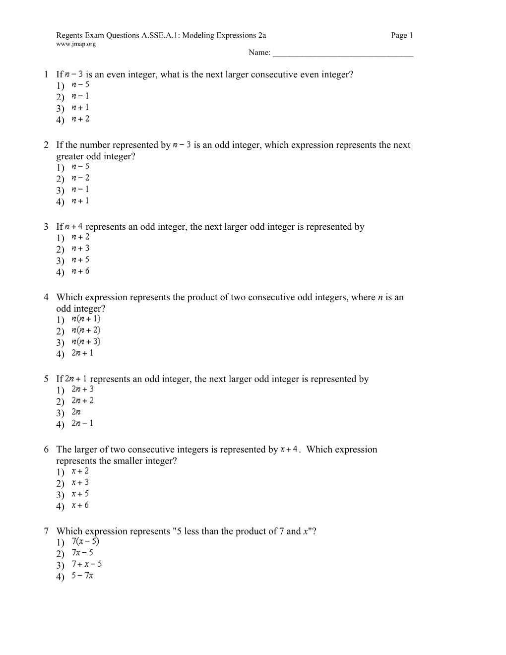 Regents Exam Questions A.SSE.A.1: Modeling Expressions 2A Page 4