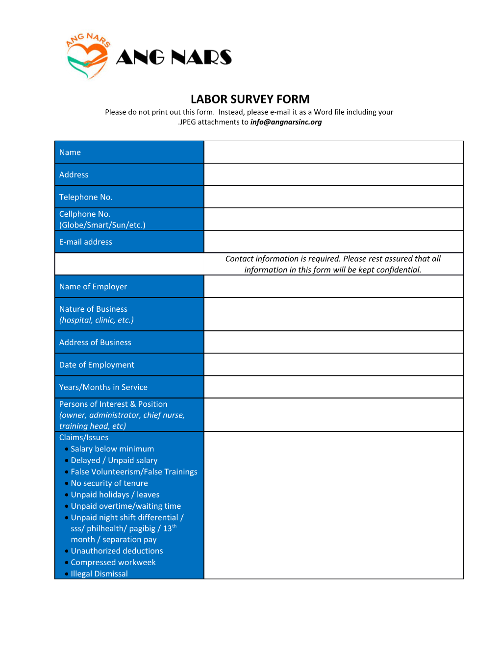 Labor Survey Form