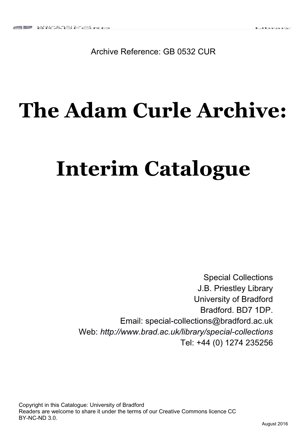 CUR Adam Curle Archive Interim Catalogue