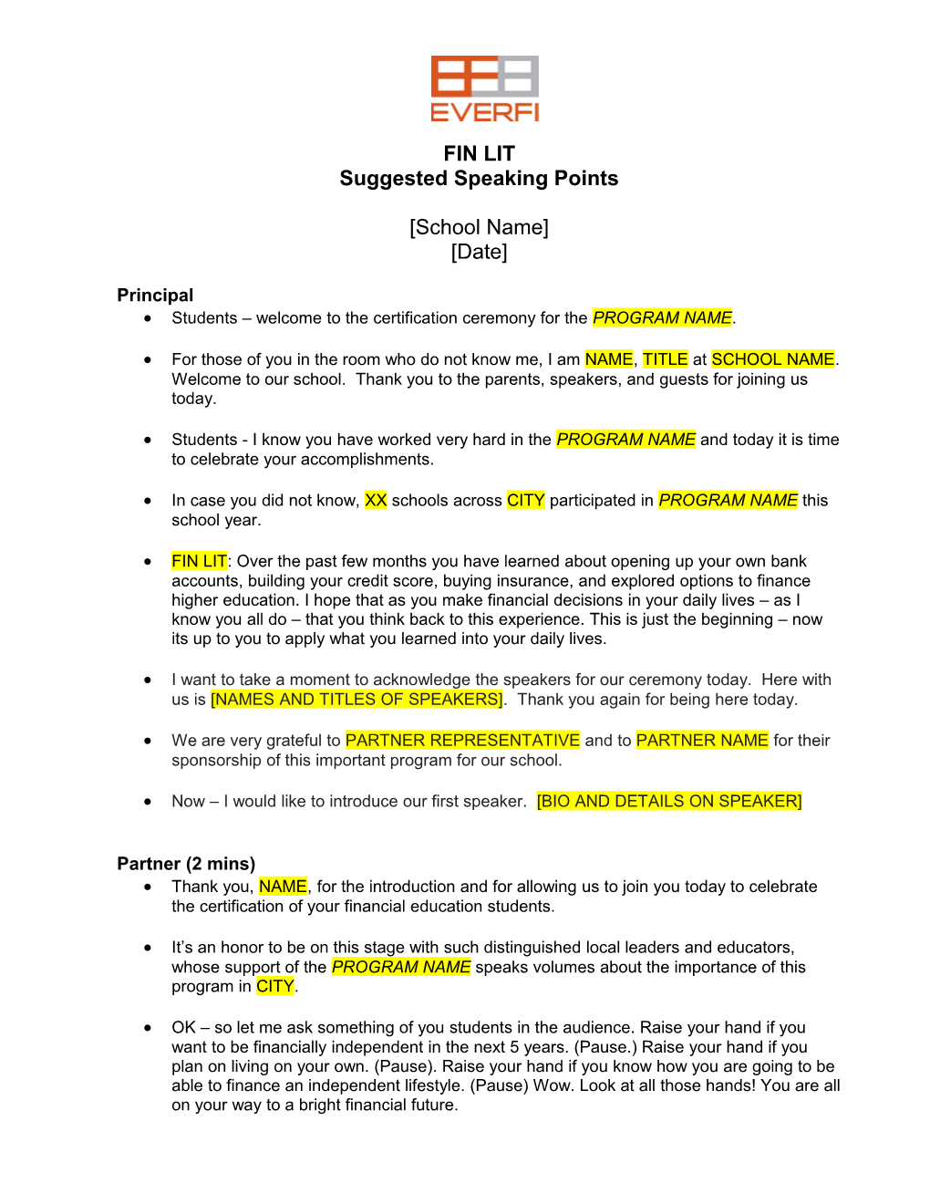 Suggested Speaking Points