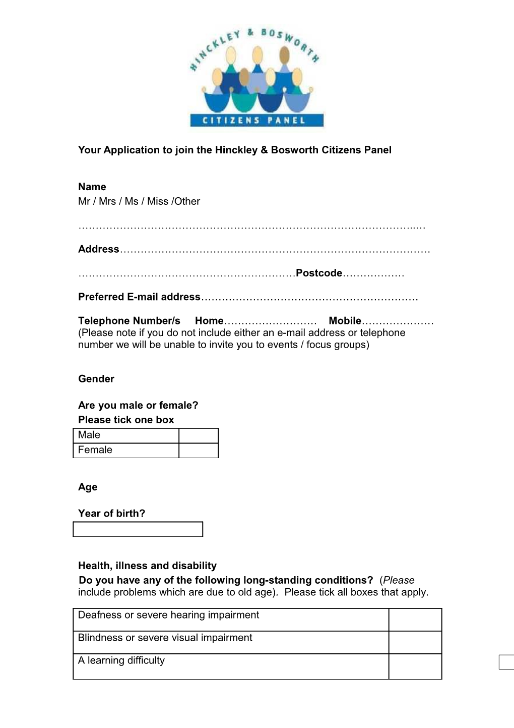 Citizens Panel Application Form