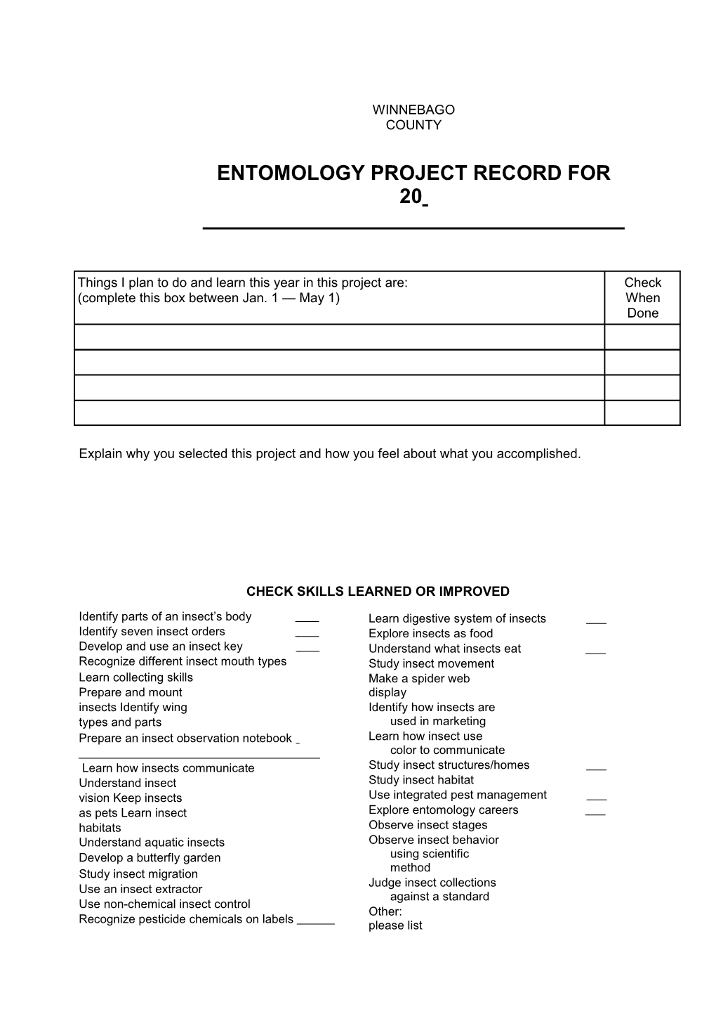 Entomology Project Record for 20