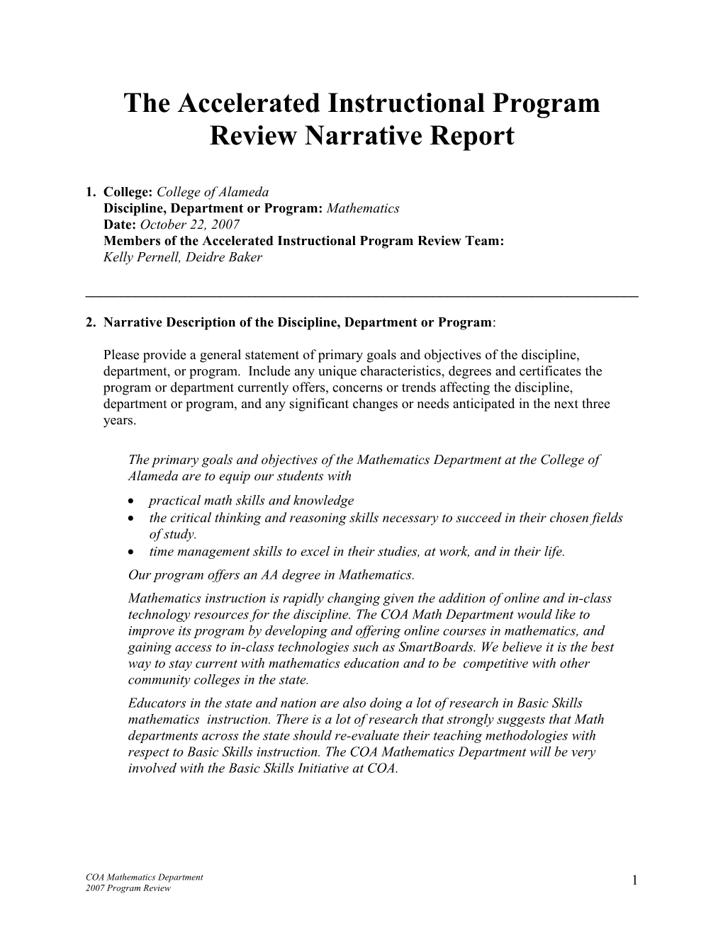 The Accelerated Instructional Program Review Narrative Report s1