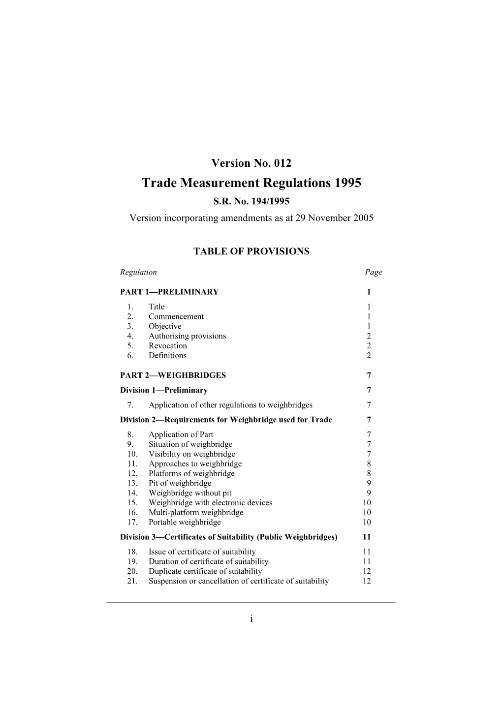 Trade Measurement Regulations 1995