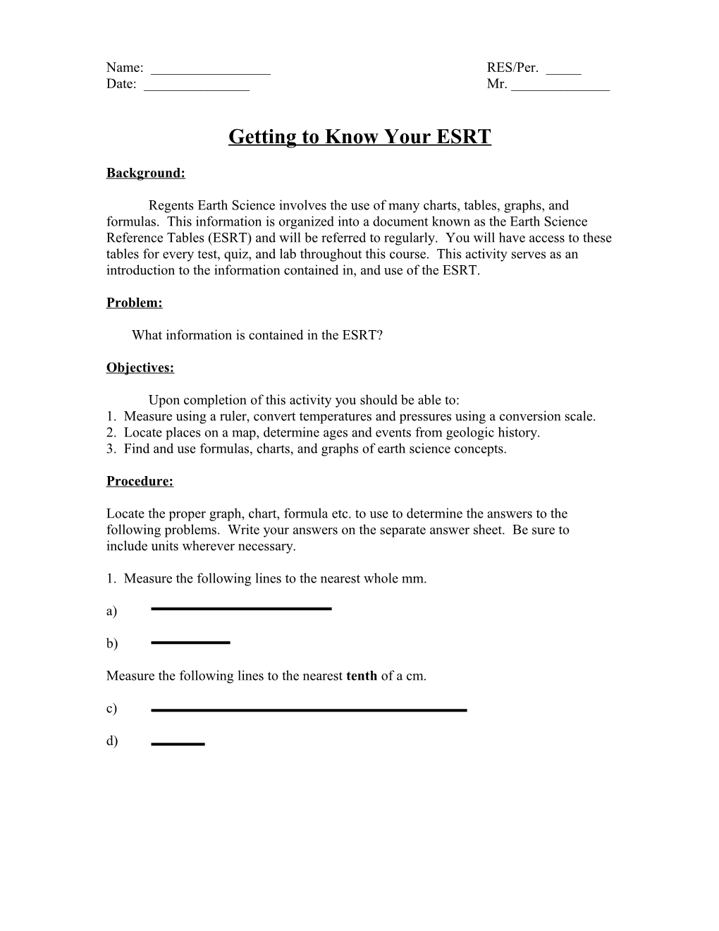 Getting to Know Your ESRT