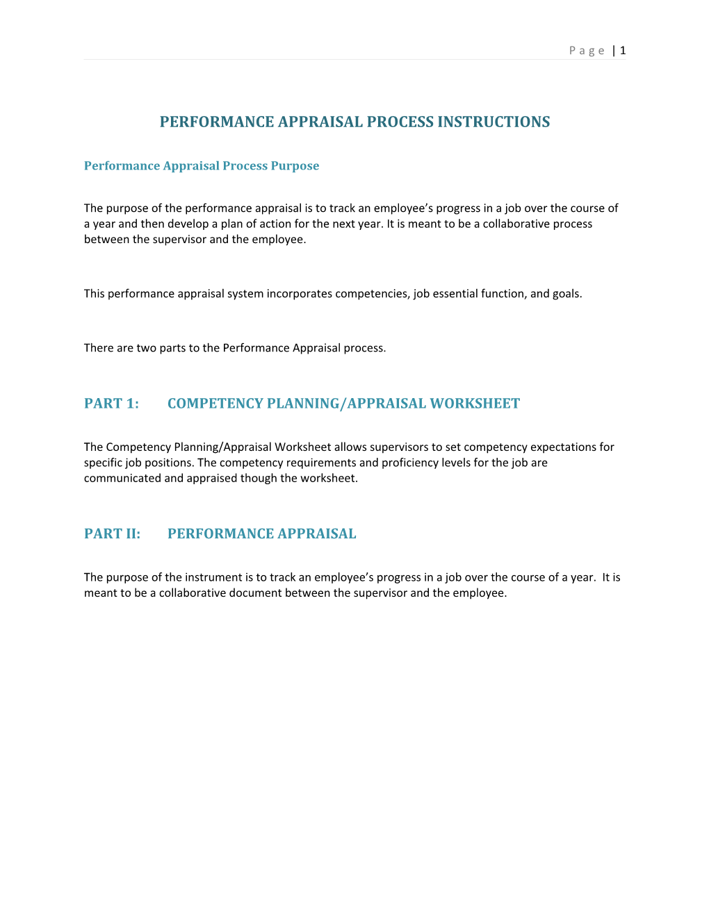 Performance Appraisal Process Instructions