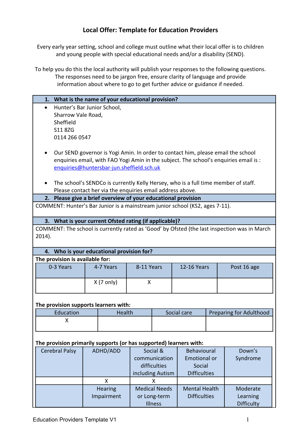 Local Offer: Draft Template for Care Providers