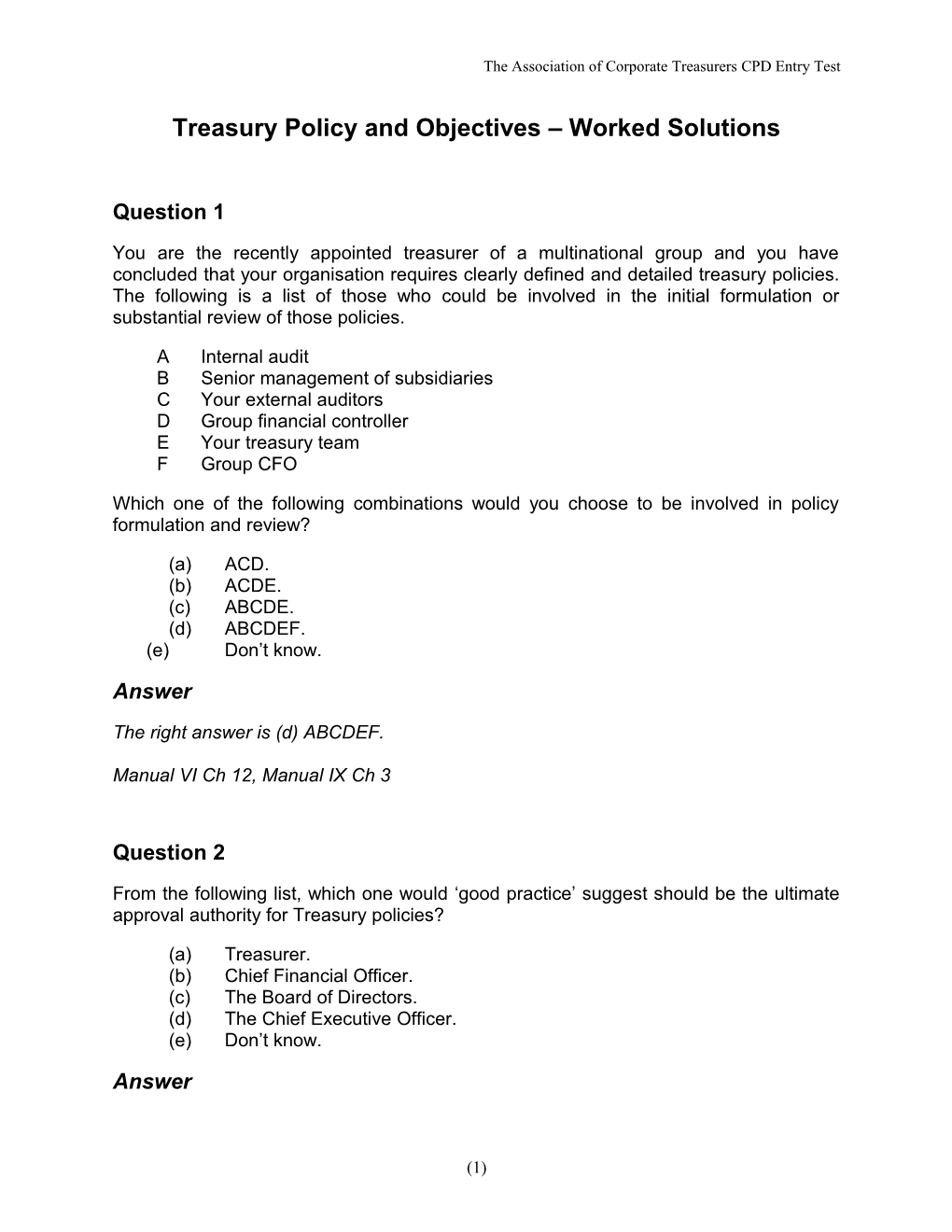 The Association of Corporate Treasurers CPD Entry Test