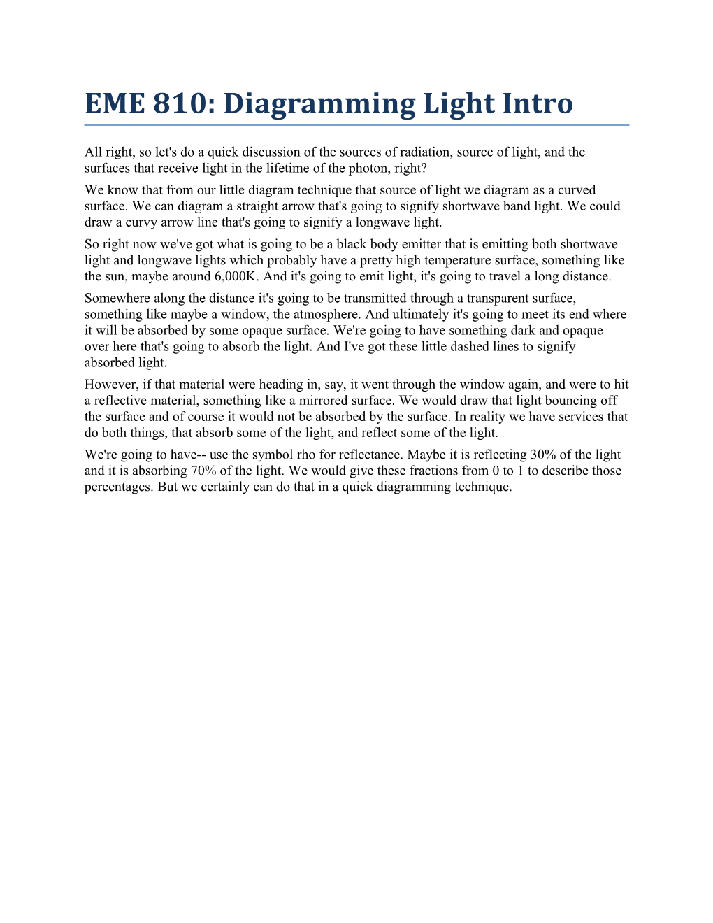 EME 810: Diagramming Light Intro