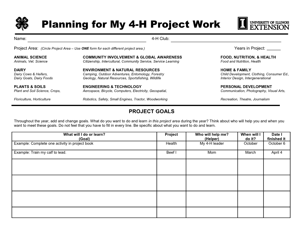 Illinois Advanced Project Plan (Ages 15-18)