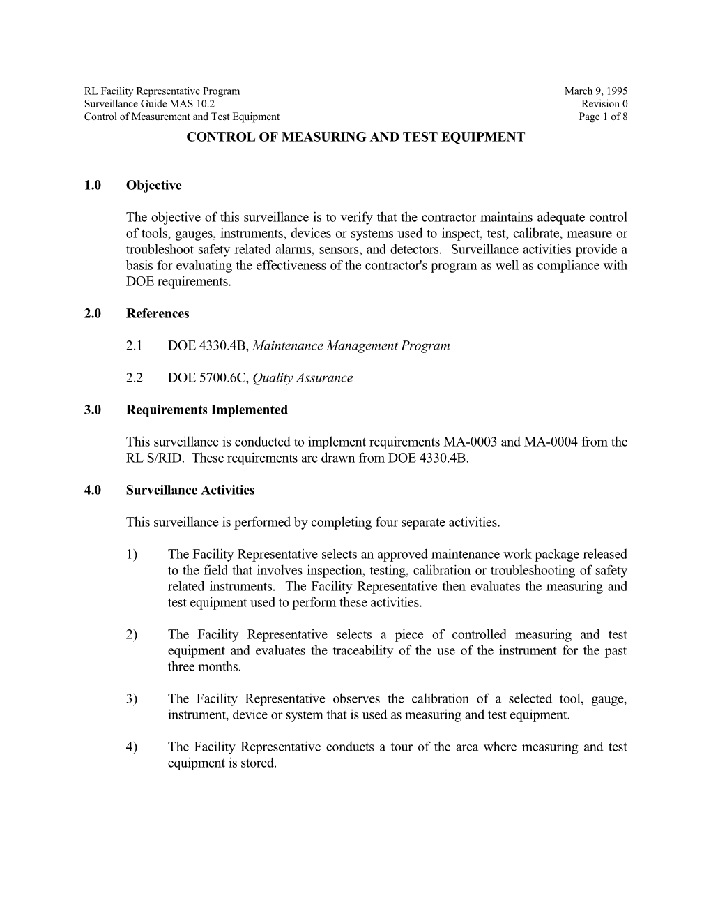 Surveillance Guide - MAS 10.2 Control of Measuring and Test Equipment