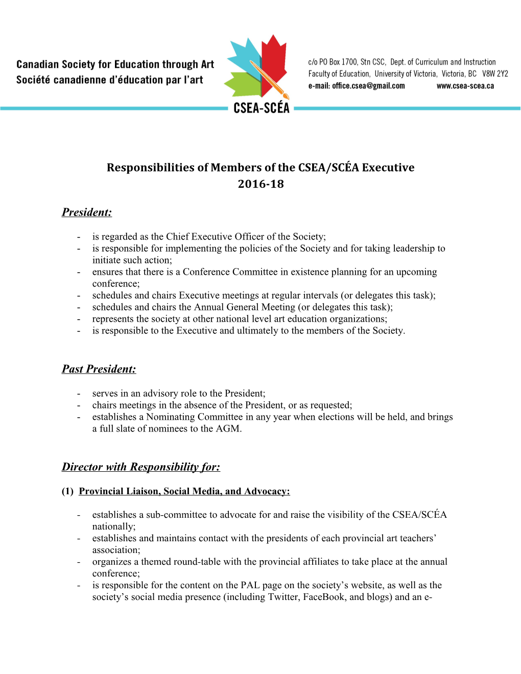 Responsibilities of Members of the CSEA/SCÉA Executive