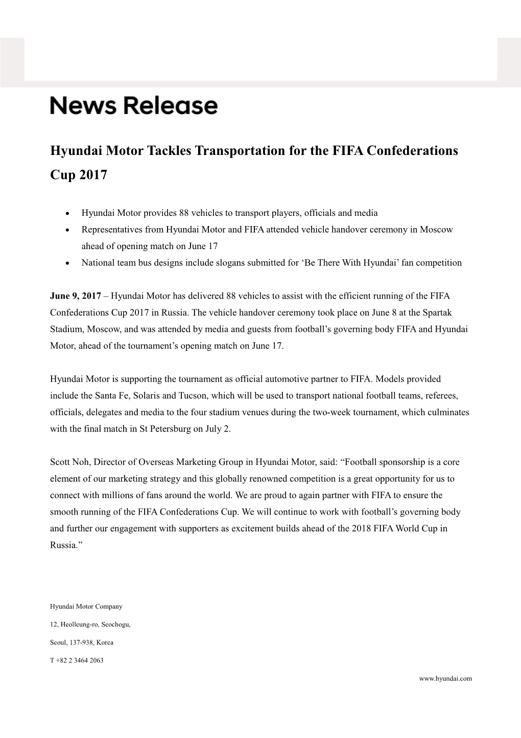 Hyundai Motor Tackles Transportation for the FIFA Confederations Cup 2017