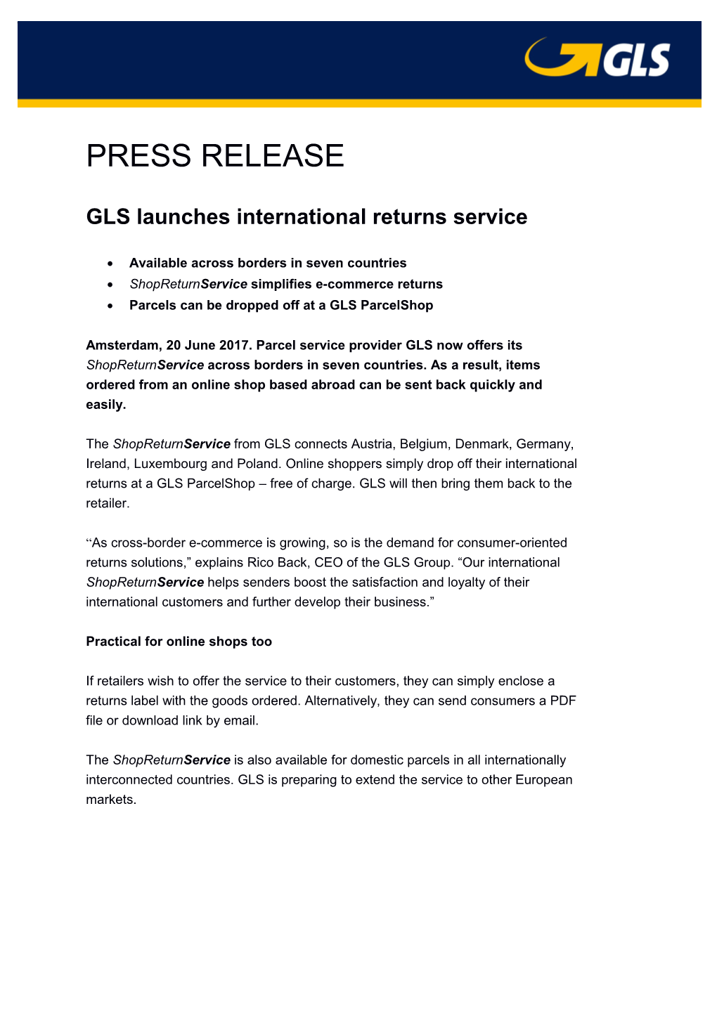 GLS Launches International Returns Service