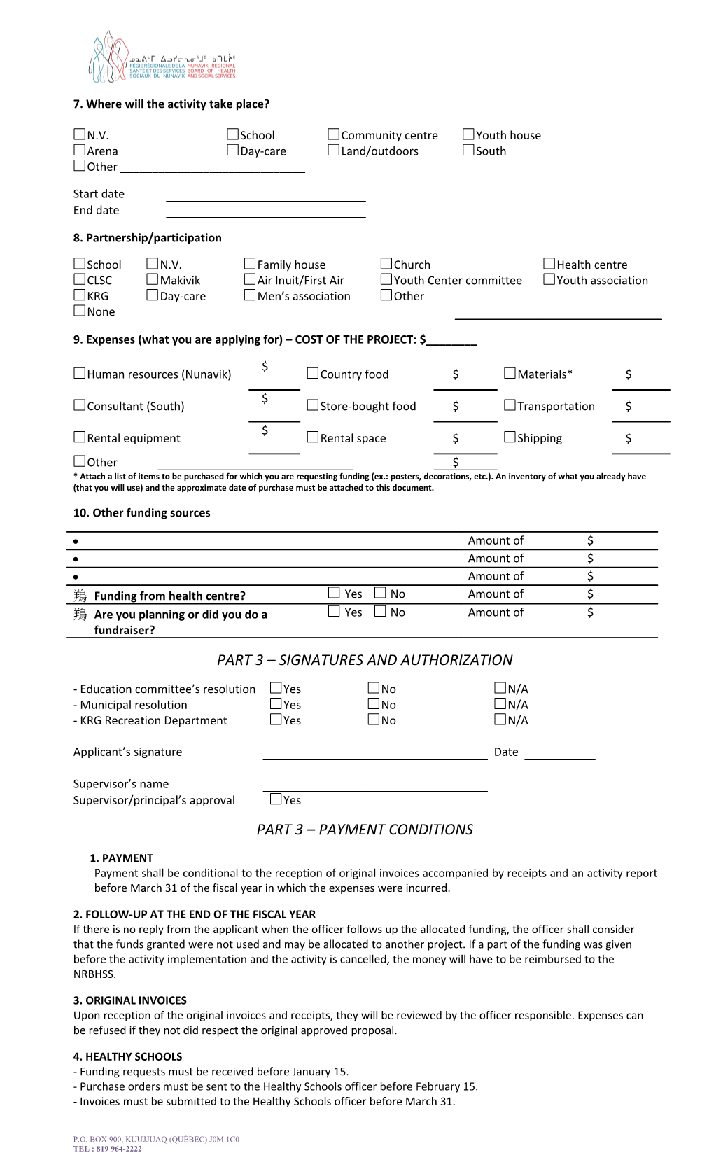 Application Form for Funding